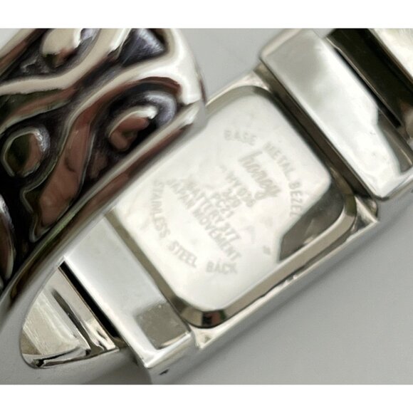 Honey Womens Cuff Watch Silver Tone Bracelet Intricate Floral Pattern Quartz - Picture 3 of 7
